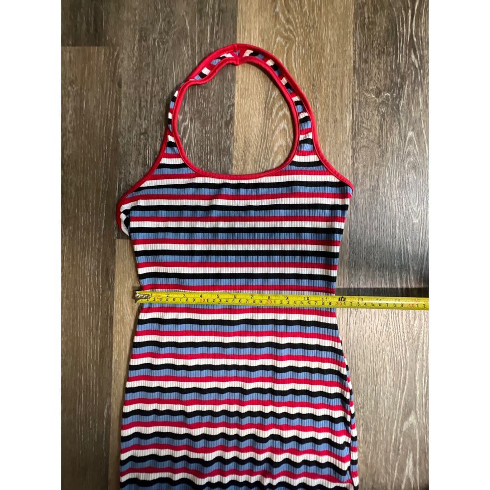 Halter Mini Dress Womens Size 6 Multicolor Striped Excellent Ribbed - Picture 3 of 6